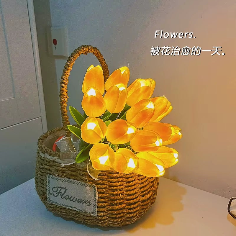 LED Tulip Night Lamp, Simulated Flower Bouquet Imitation Lamp, 5/10Tulips, Household Decoration Atmosphere La