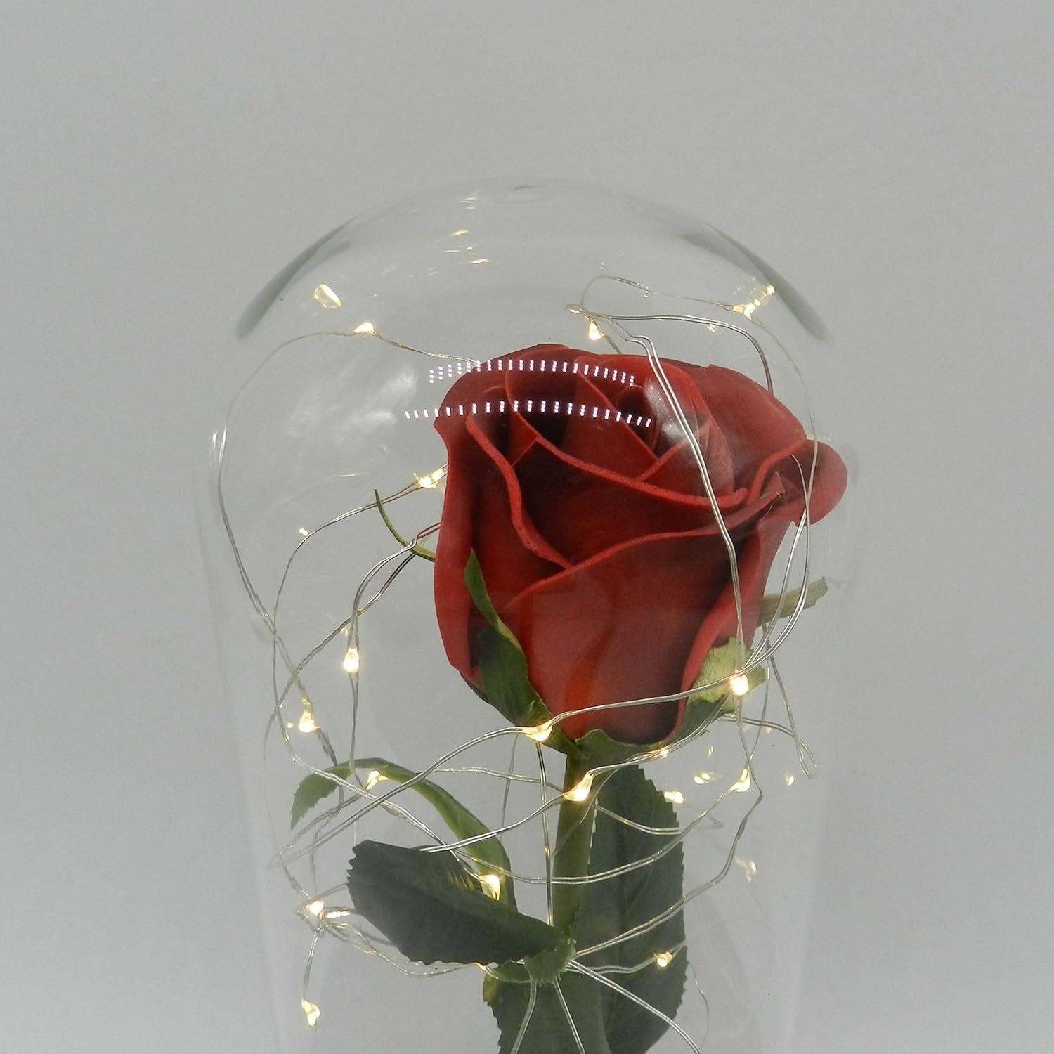 Battery Operated W/Timer LED Lighted and Red PU Rose with Fallen Petals in a Glass Dome, Great Gift for Valentine'S Day Wedding Anniversary Birthday (Dia. 4-1/2 X H 11-1/4 Inch)