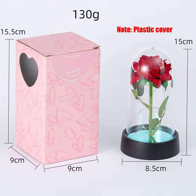 LED Eternal Flower Glass Cover Gold Foil Artificial Rose Romantic Valentine'S Day Mother'S Day Gift Creative Desktop Decoration