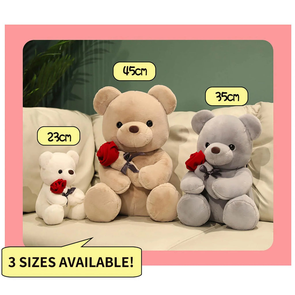 Gift 9.1" Valentines Day Stuffed Animals Teddy Bear with Rose, Large Rose Bear Valentines Day Gift Plush Toy Cartoon Cuddly Doll Birthday Party Holiday Wedding Decor Gift Stuffed Animals