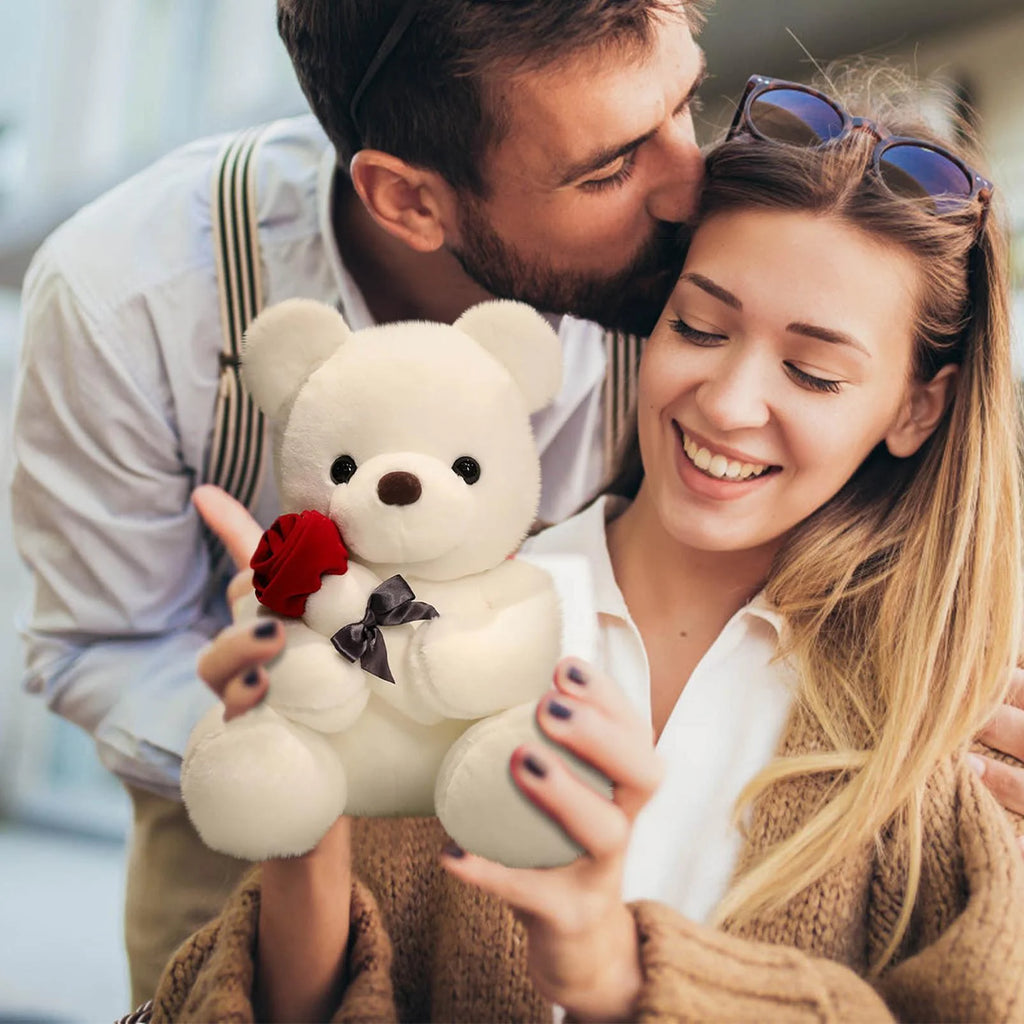 Gift 9.1" Valentines Day Stuffed Animals Teddy Bear with Rose, Large Rose Bear Valentines Day Gift Plush Toy Cartoon Cuddly Doll Birthday Party Holiday Wedding Decor Gift Stuffed Animals