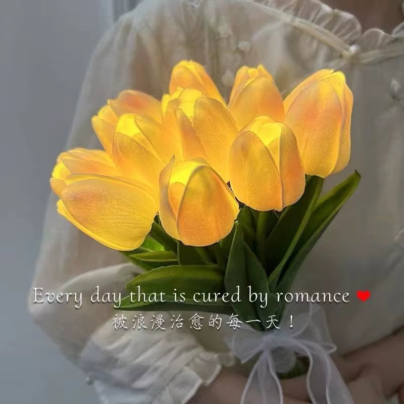 LED Tulip Night Lamp, Simulated Flower Bouquet Imitation Lamp, 5/10Tulips, Household Decoration Atmosphere La