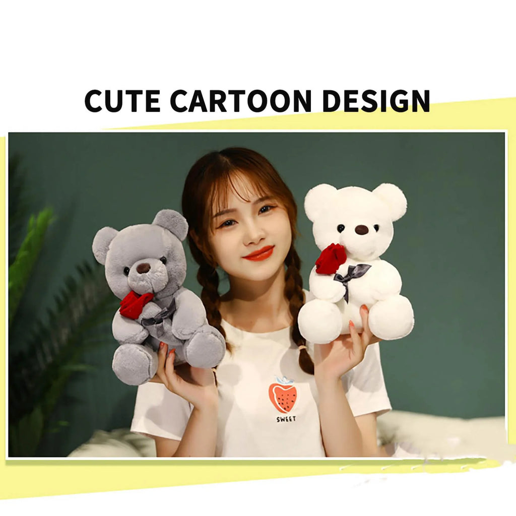 Gift 9.1" Valentines Day Stuffed Animals Teddy Bear with Rose, Large Rose Bear Valentines Day Gift Plush Toy Cartoon Cuddly Doll Birthday Party Holiday Wedding Decor Gift Stuffed Animals